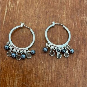 Silver beads crystal hoops